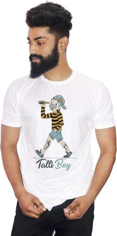 Tully Boy Hip Hop Men Printed Round Neck Polyester White, Black T-Shirt