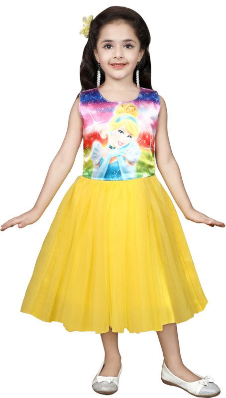 Baby Girls Below Knee Party Dress  (Yellow, Sleeveless)