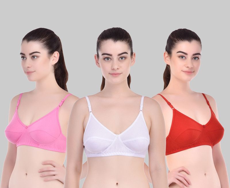 Pack of 3 Women Full Coverage Non Padded Bra  (Red, Pink, White)