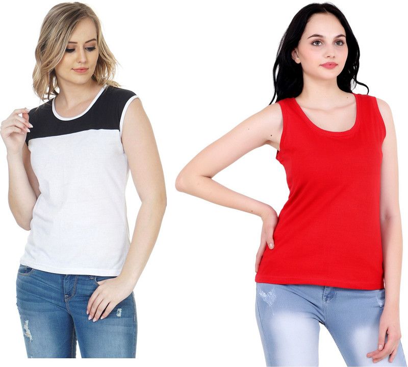 Casual Sleeveless Solid Women Red, White, Black Top