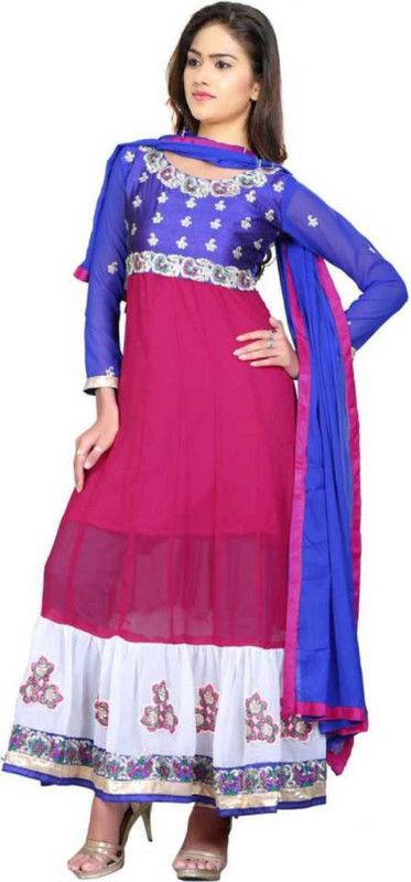 Semi Stitched Georgette Salwar and Dupatta Material Embroidered