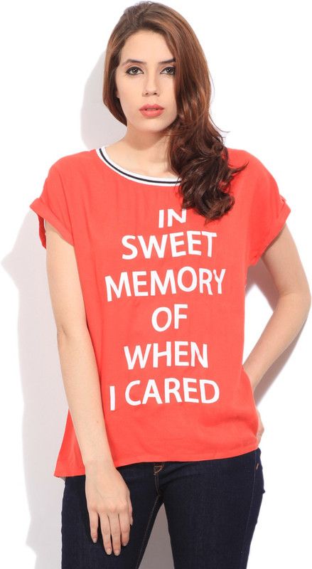 Casual Printed Women Orange Top