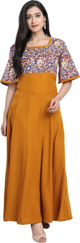 Women Printed Crepe Gown Kurta  (Multicolor)