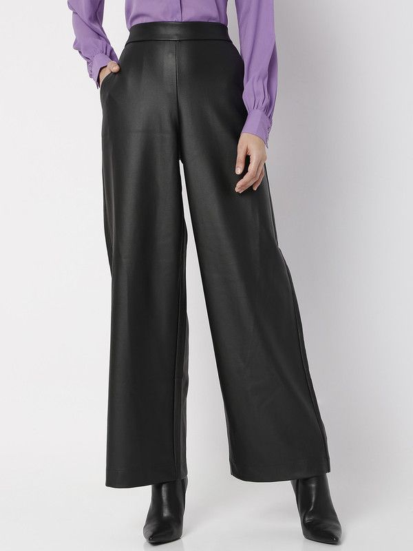 Women Flared Black Polycotton Trousers