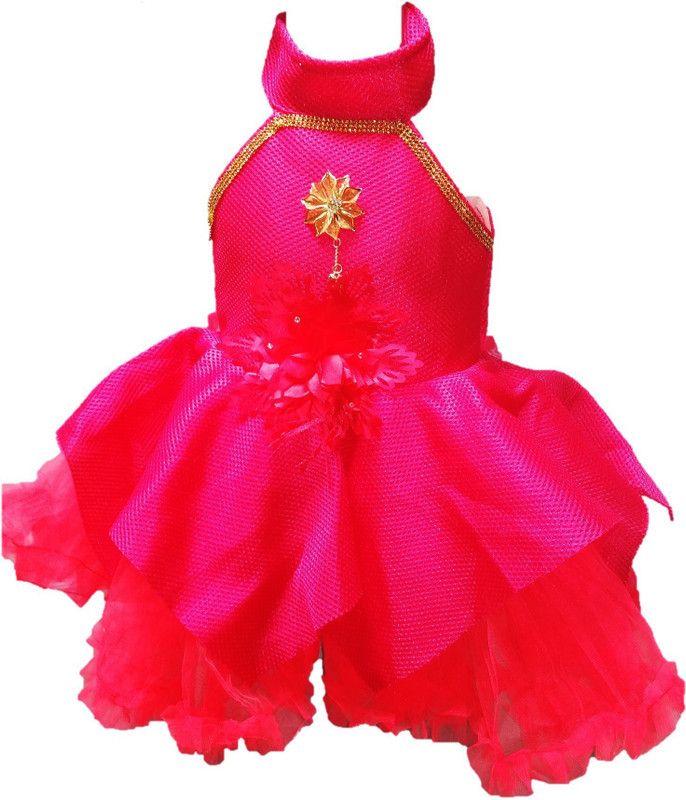 Girls Mini/Short Festive/Wedding Dress  (Red, Sleeveless)