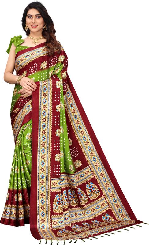 Geometric Print Bollywood Silk Blend, Art Silk Saree  (Green)