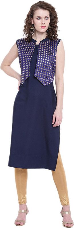 Women Embellished Crepe Straight Kurta  (Dark Blue)