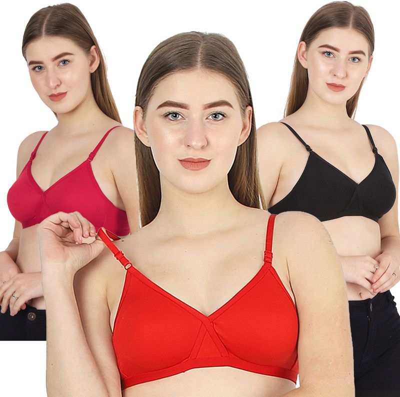 Pack of 3 Women Full Coverage Non Padded Bra  (Red, Pink, Black)