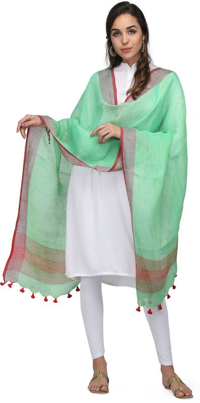 Cotton Blend Woven, Solid Green Women Dupatta
