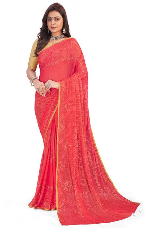 Printed, Floral Print, Woven Bollywood Jacquard, Chiffon Saree  (Pink)