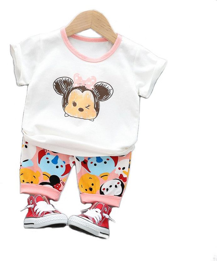 Baby Girls Casual T-shirt Capri  (Pink)