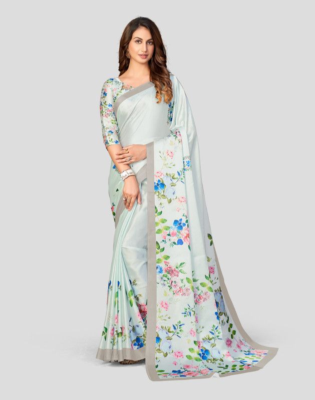 Digital Print Bollywood Satin Saree  (Green)