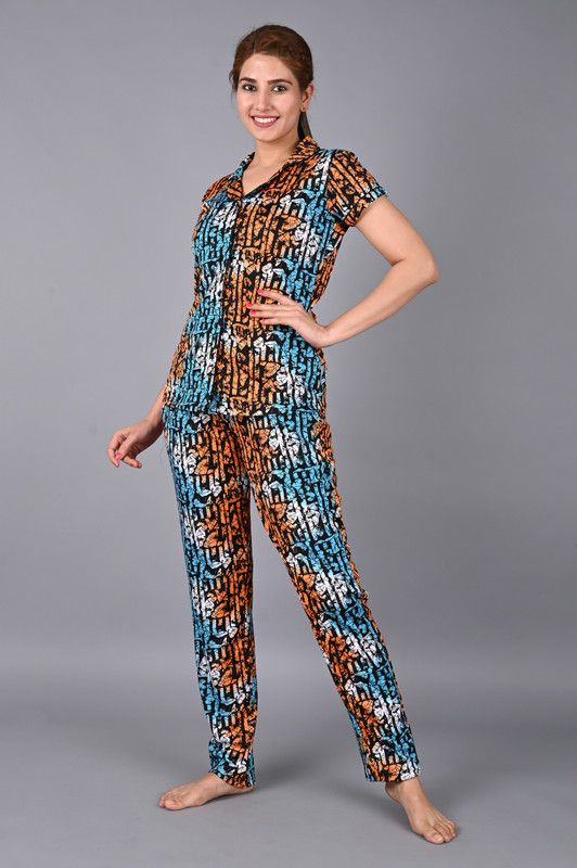 Women Animal Print Blue Night Suit Set