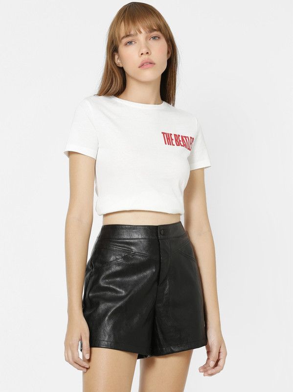 onlBEA SONG S/S TOP JRS-IN Women Printed Round Neck Pure Cotton White T-Shirt