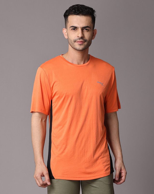 UTMOST Mens Polyster Round Neck Tshirt Men Solid Round Neck Polyester Orange T-Shirt