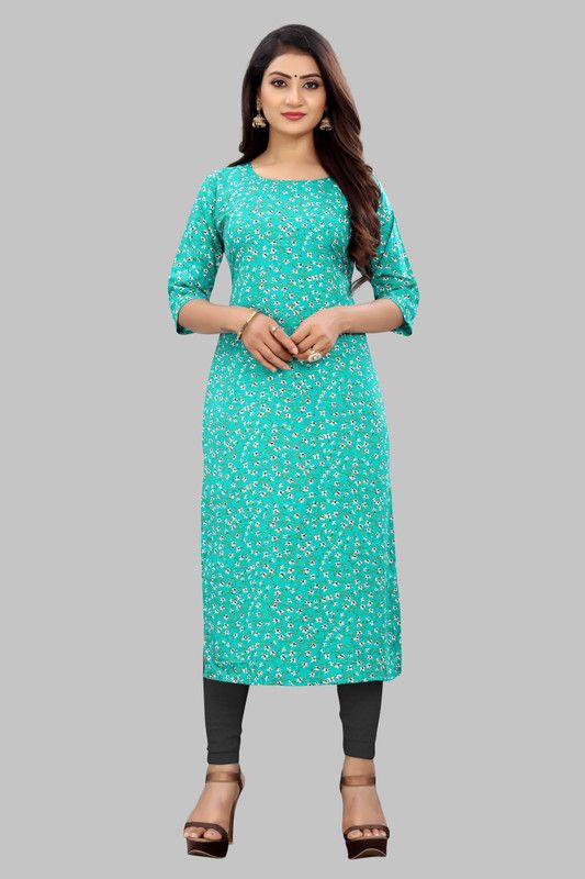 Women Striped Crepe Straight Kurta  (Green)