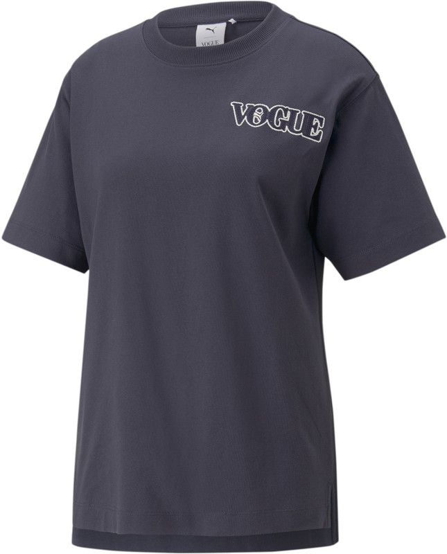 X VOGUE Relaxed Tee Women Printed Round Neck Cotton Blend Blue T-Shirt