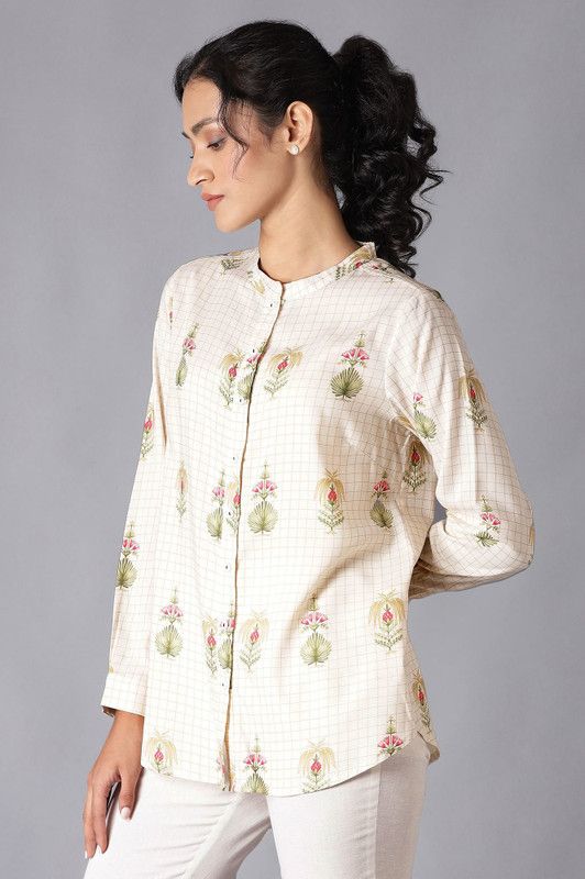 Women Regular Fit Floral Print Mandarin Collar Casual Shirt