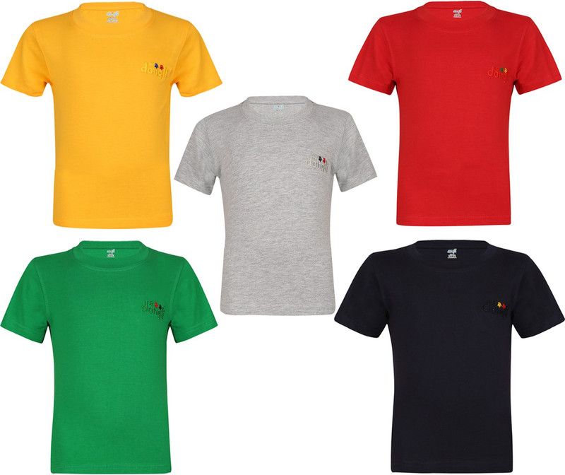 Boys Solid, Self Design Cotton Blend T Shirt  (Multicolor, Pack of 5)