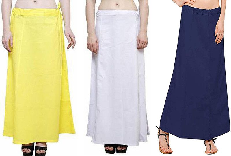 YELLOW-WHITE-GERMAN BLUE Pure Cotton Petticoat  (Medium)