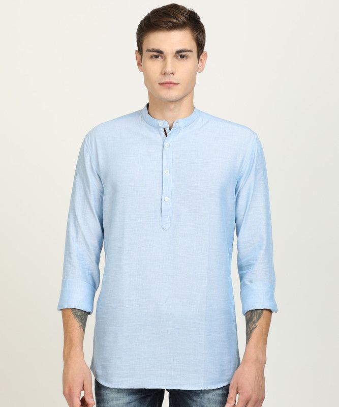 Men Self Design Pure Cotton A-line Kurta  (Blue)