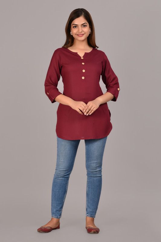 Women Solid Viscose Rayon Cape Top Kurta  (Maroon)