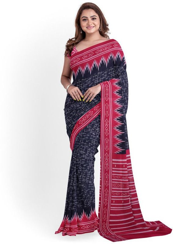 Printed Bollywood Pure Cotton Saree  (Black, Pink)