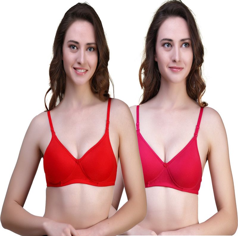 Pack of 2 Women T-Shirt Heavily Padded Bra  (Red, Pink)