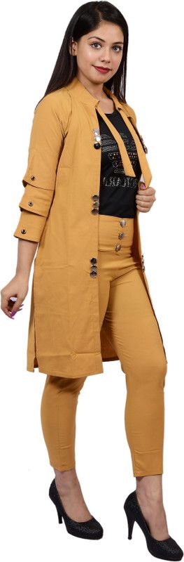 Women Cotton Blend Ethnic Jacket, Blouse and Palazzo/Trouser Set