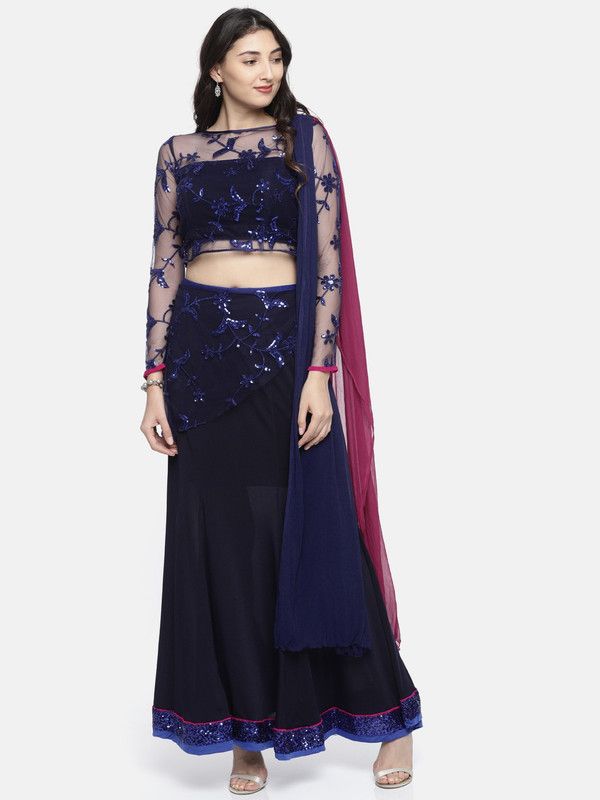 Colorblock Stitched Lehenga Choli  (Blue)
