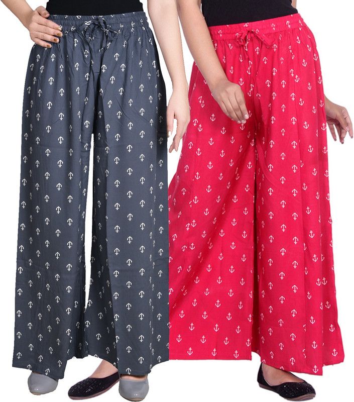 Pack of 2 Women Flared Red, White, Grey Viscose Rayon Trousers