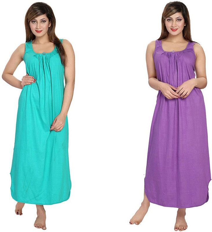 Pack of 2 Women Nighty  (Light Green, Purple)