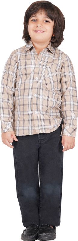 Boys Casual Shirt Pant  (Brown)