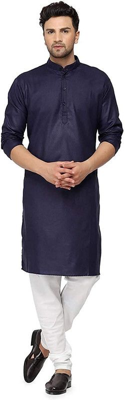 Men Solid Pure Cotton A-line Kurta  (Dark Blue)