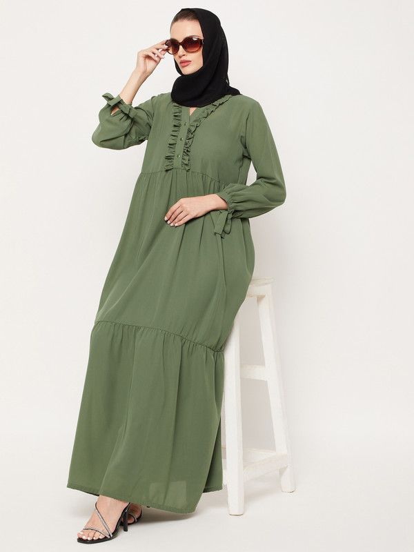 NABIA NRFL02-JGR Nida Matte Solid Abaya  (Green)