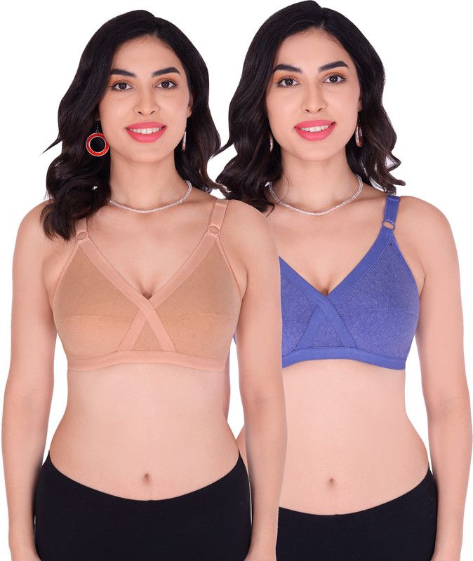Pack of 2 Women Everyday Non Padded Bra  (Gold, Blue)
