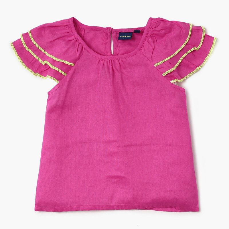 Girls Viscose Woven Top  (Pink, Pack of 1)