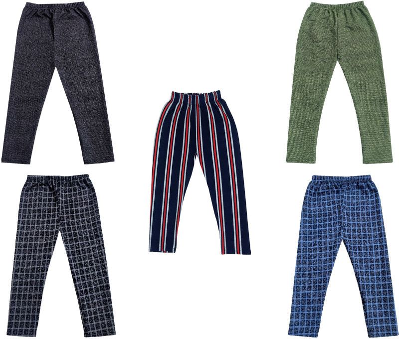 Capri For Girls Casual Checkered, Striped Polyester  (Multicolor Pack of 5)