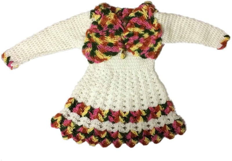 Girls Woven V Neck Multicolor Sweater