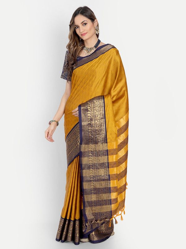 Self Design, Woven, Embellished Maheshwari Cotton Silk Saree  (Gold)