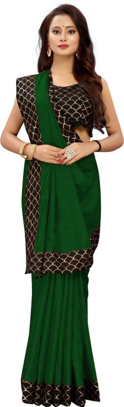 Temple Border Bollywood Art Silk Saree  (Dark Green)