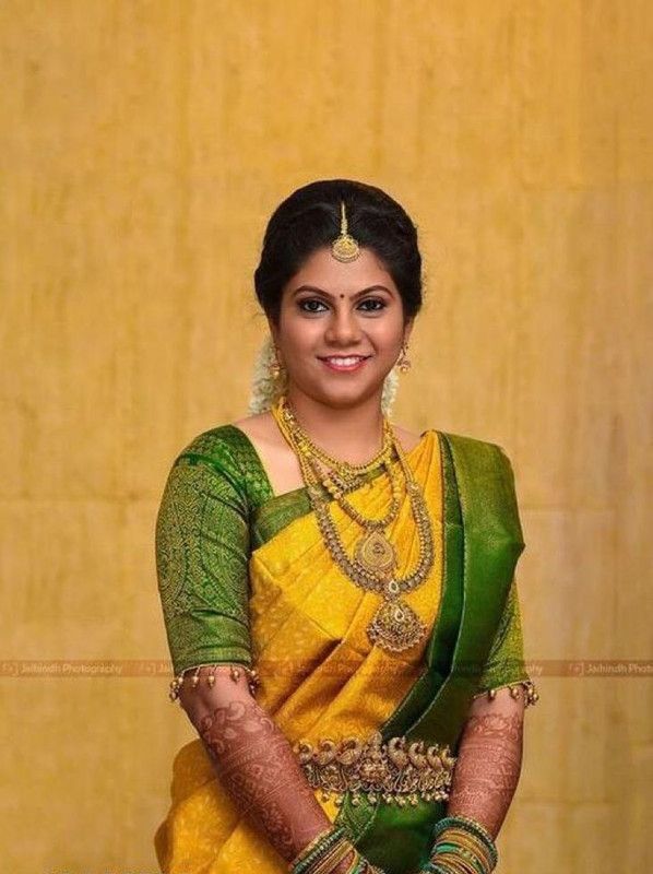 Woven Kanjivaram Jacquard, Pure Silk Saree  (Yellow, Green)