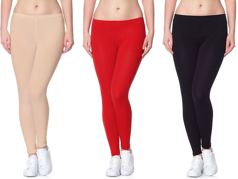 Omikka Ankle Length Western Wear Legging  (Red, Black, Beige, Solid)