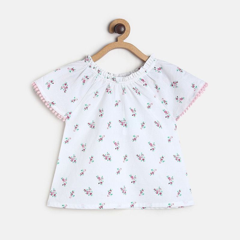 Girls Pure Cotton Knit Top  (White, Pack of 1)