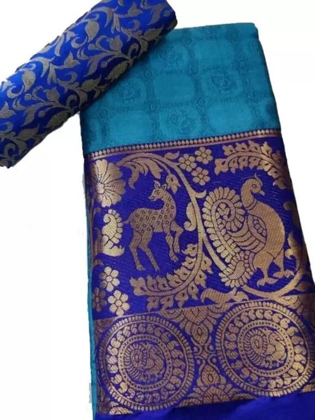 Woven Arani Pattu Art Silk, Cotton Silk Saree  (Blue)