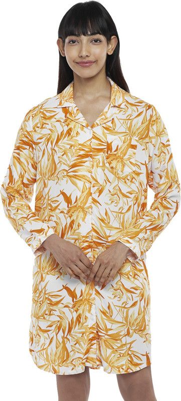 Women Nighty  (White, Yellow)