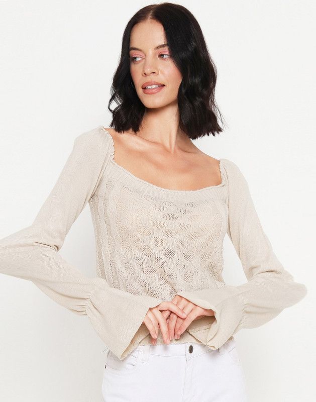 Women Self Design Beige Sweater