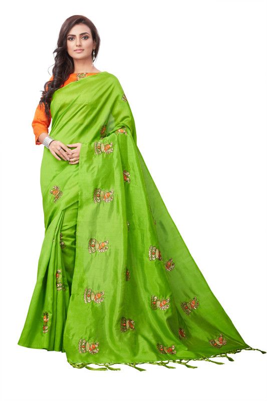 Embroidered Bollywood Silk Blend Saree  (Green)