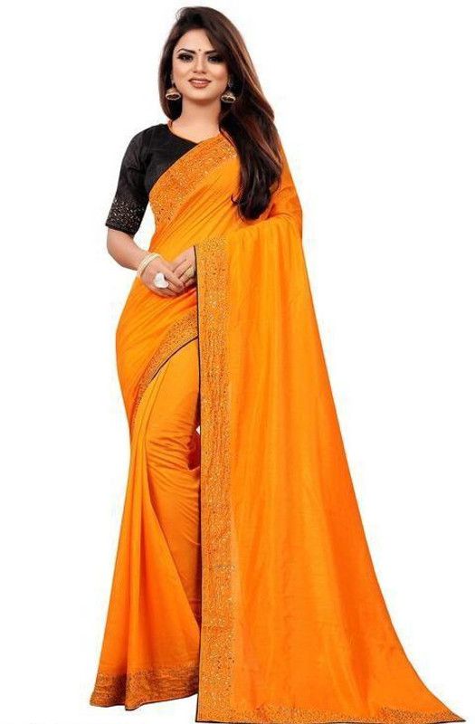 Solid/Plain Bollywood Art Silk Saree  (Orange)