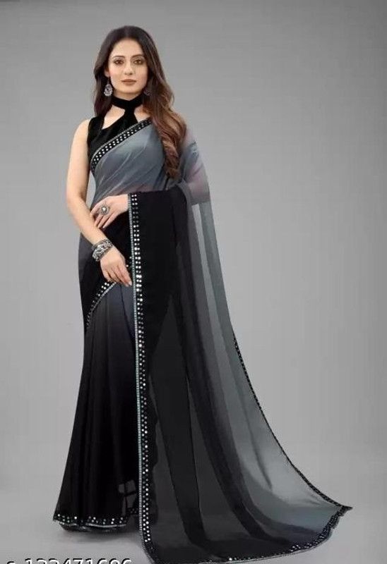 Bollywood Georgette Saree  (Grey, Black)